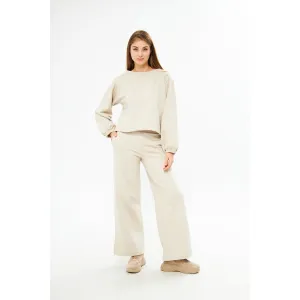 Beige Boatneck Oversized Sweatshirt