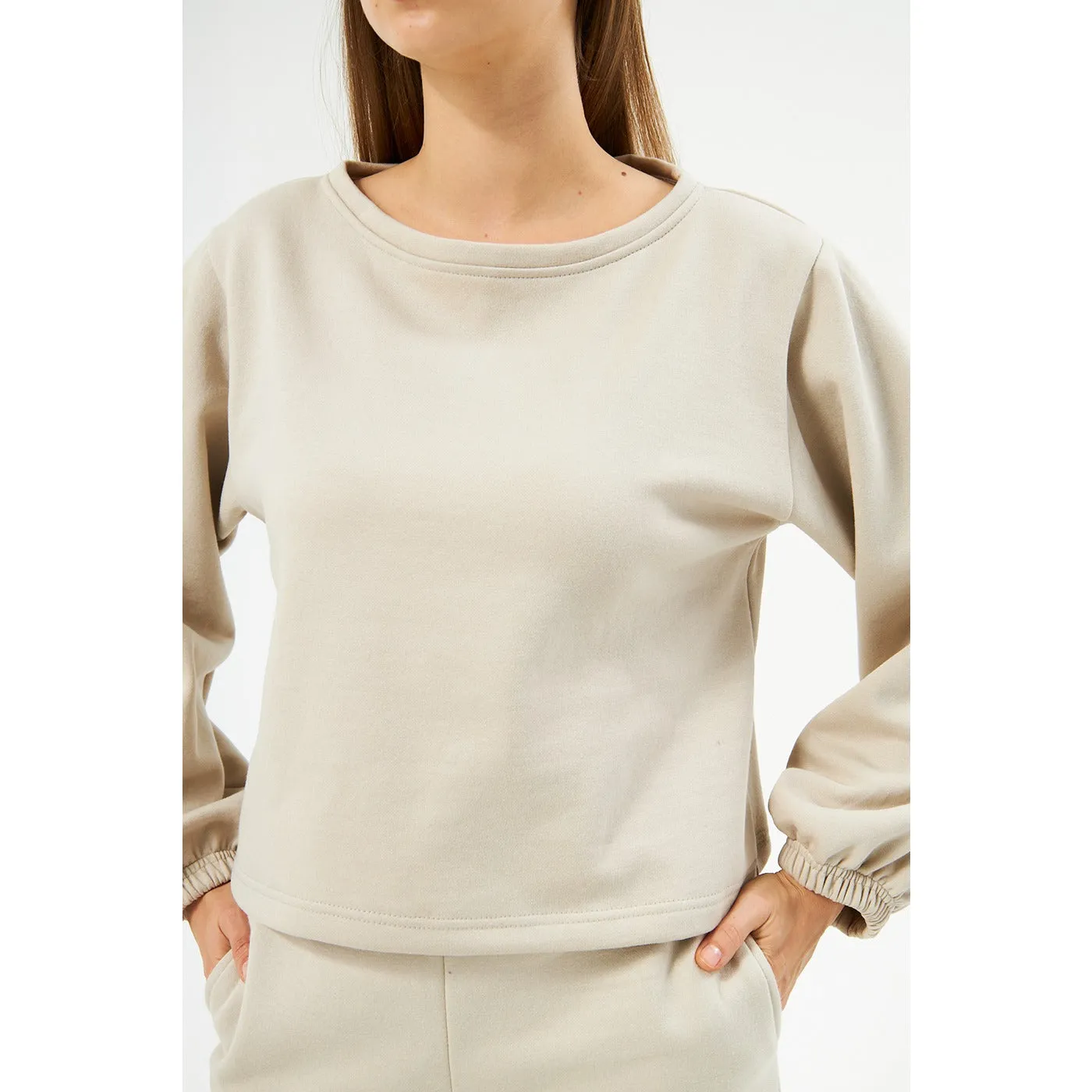 Beige Boatneck Oversized Sweatshirt