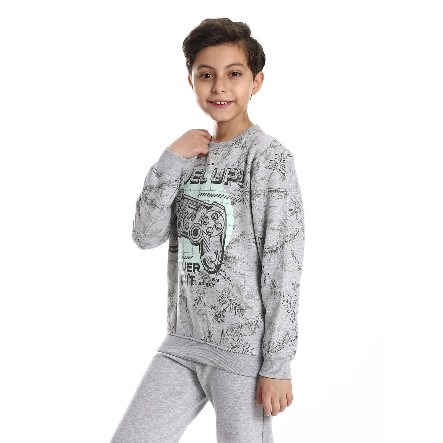 Boys' Winter Pajama Set, Printed Sweatshirt and Pant - Grey