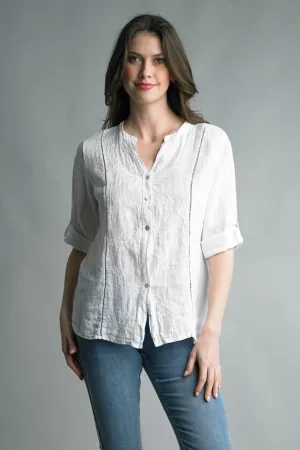 Button Up Linen Blouse with Embroidery