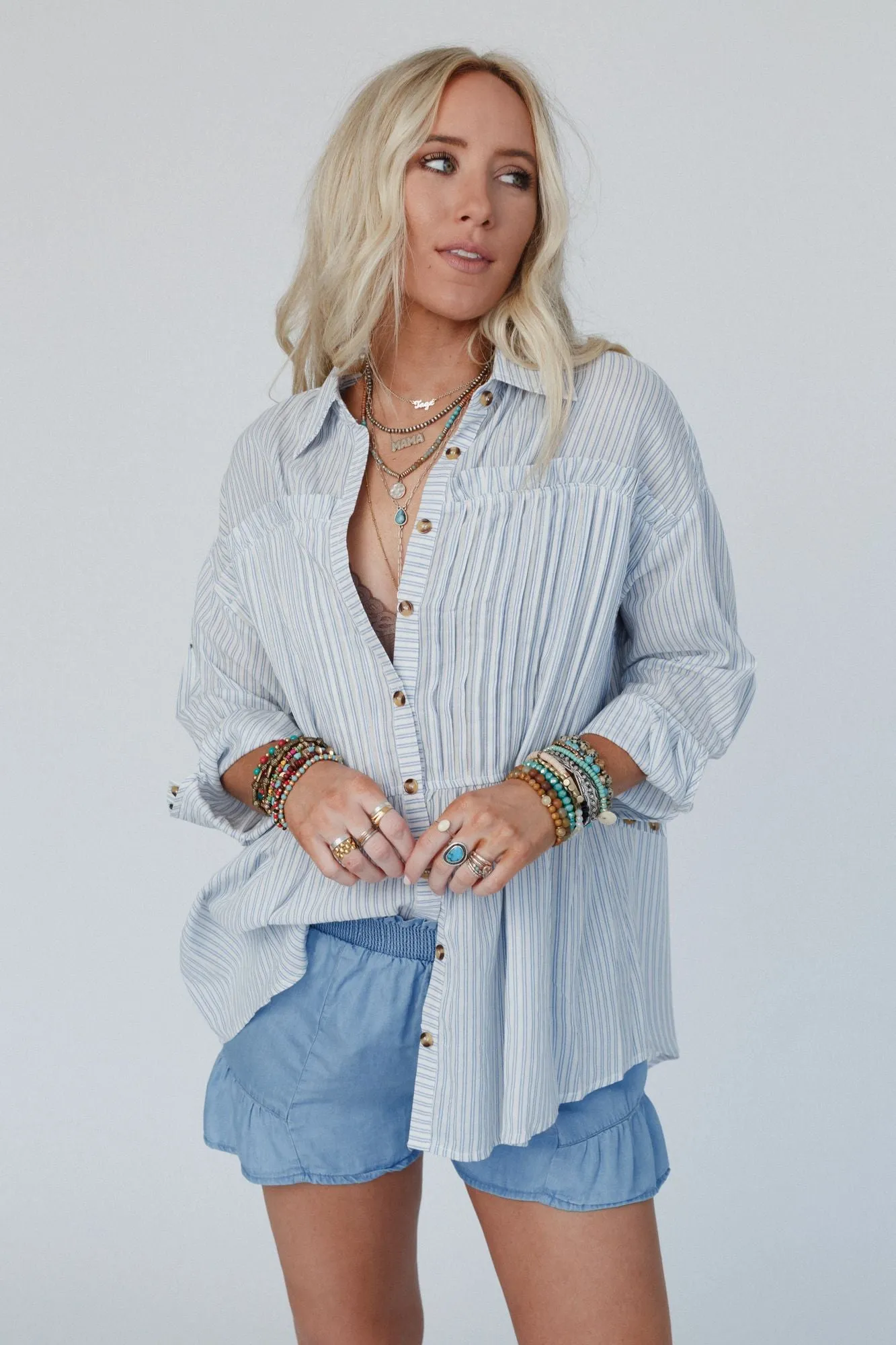 Classic Lines Button Up Top - Blue