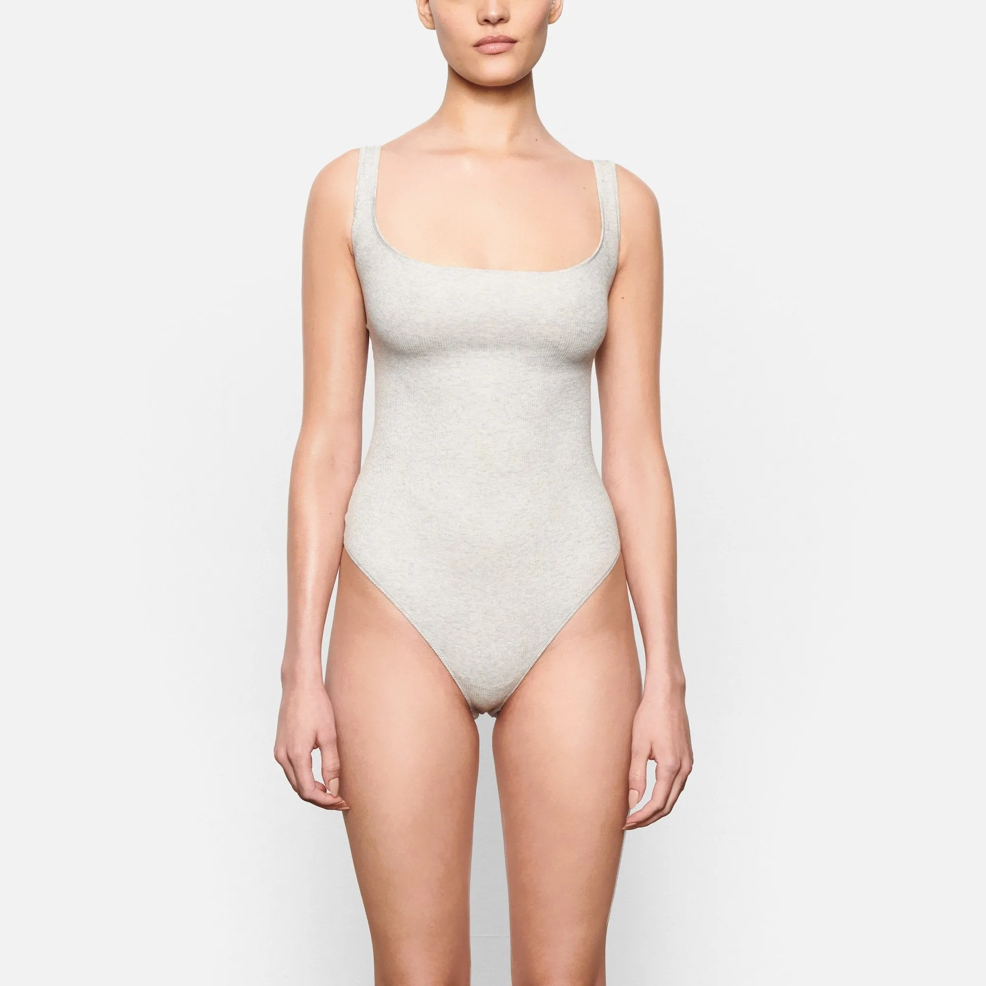 COTTON RIB BODYSUIT | LIGHT HEATHER GREY