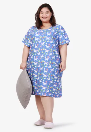 Divine Full Prints Unicorn Sleep Dress - Purple Blue