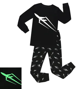 Elowel Boys Glow in The Dark Space Rocket 2 Piece Pajamas Set 100% Cotton (Size2Y-10Y)