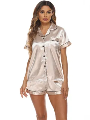 Elowel Silk Satin Pajama Set for Women - Satin Pajamas Button Down Sleepwear -Short Sleeve Satin Pajamas Women Loungewear Color Champagne