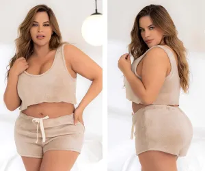 Mapale 7461X Curvy Size Two Piece Pajama Set Top and Shorts Color Mocha