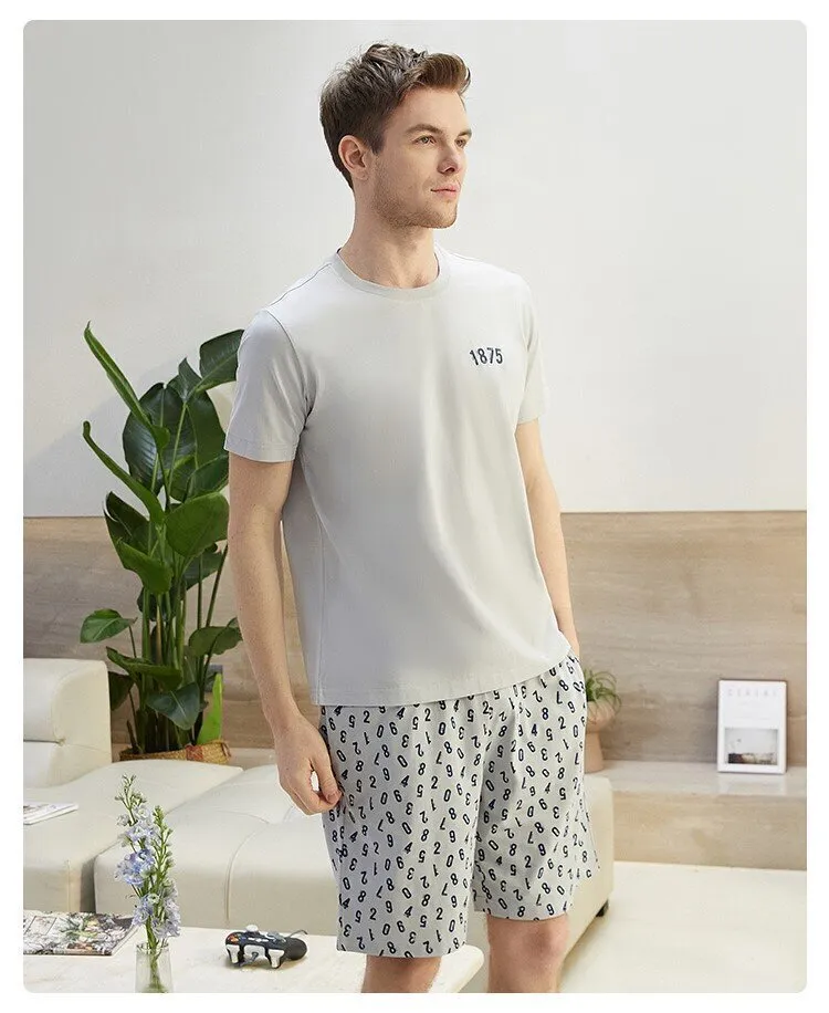 Men's Pure Cotton Short Sleeved Casual Sleepwear Set