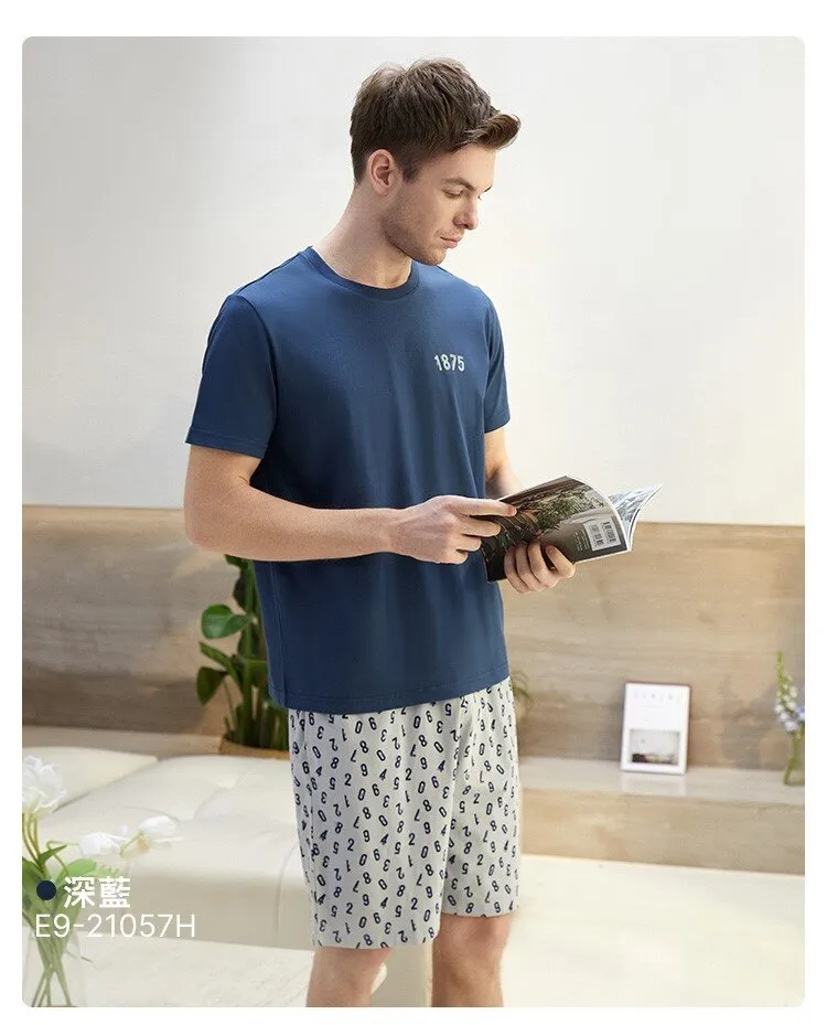 Men's Pure Cotton Short Sleeved Casual Sleepwear Set