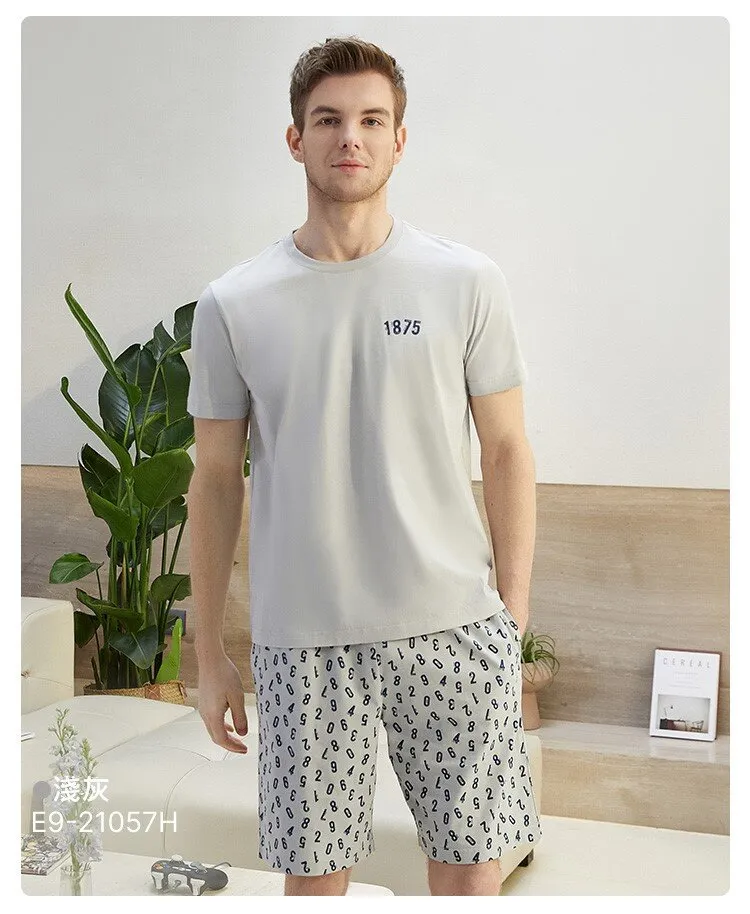 Men's Pure Cotton Short Sleeved Casual Sleepwear Set