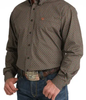 MTW1105825-BRN-Cinch Mens Geometric Print Western Shirt