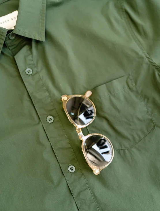 Olive Short Sleeve Button-Up with Ribbed Cuff