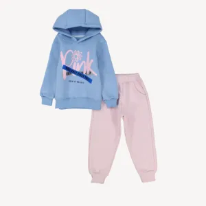 Pink Vibes Long-Sleeved Fleeced Hooded Pajama