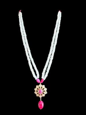 Ruby  with pearl pendant set in gold plated silver ( READY TO SHIP)