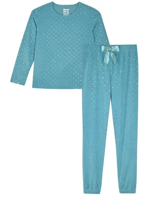 Sleep On It Girls 2-Piece Velour Pajama Pant Sleep Set - Folk Polkadots