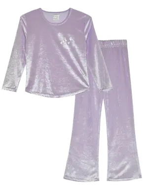 Sleep On It Girls 2-Piece Velour Pajama Pant Sleep Set - Purple Foil