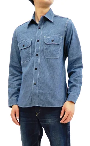 Sugar Cane Men's Casual Corded Stripe Work Shirt Long Sleeve Button Up Shirt SC25511 Navy-Blue