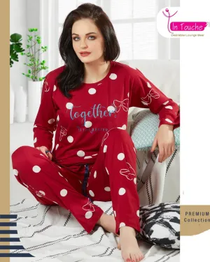 Winter Full Sleeve Red Cotton nightwear Pyjama Set for Woman