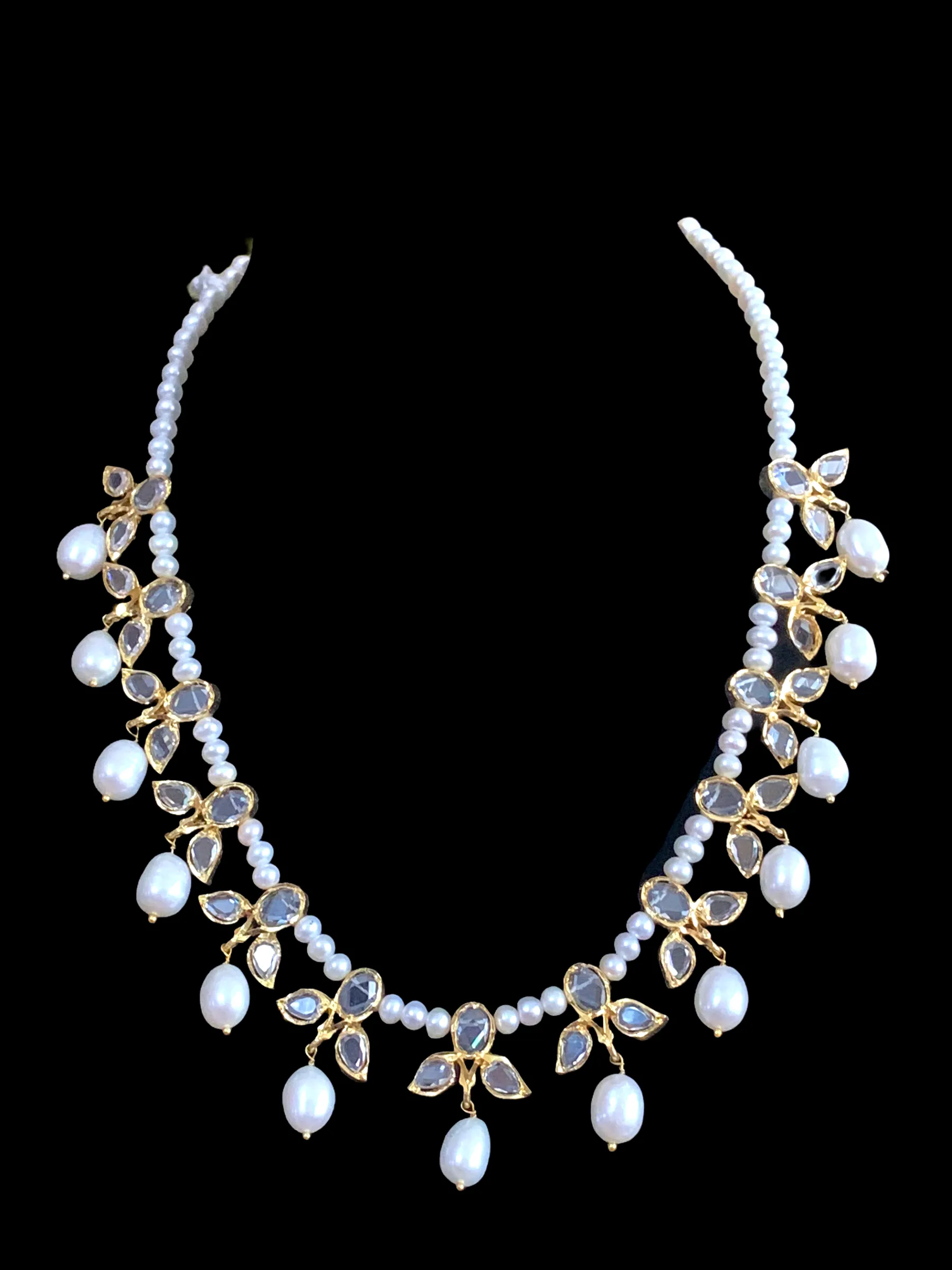 ZAFRIN gold plated silver necklace set in fresh water pearls ( READY TO SHIP)